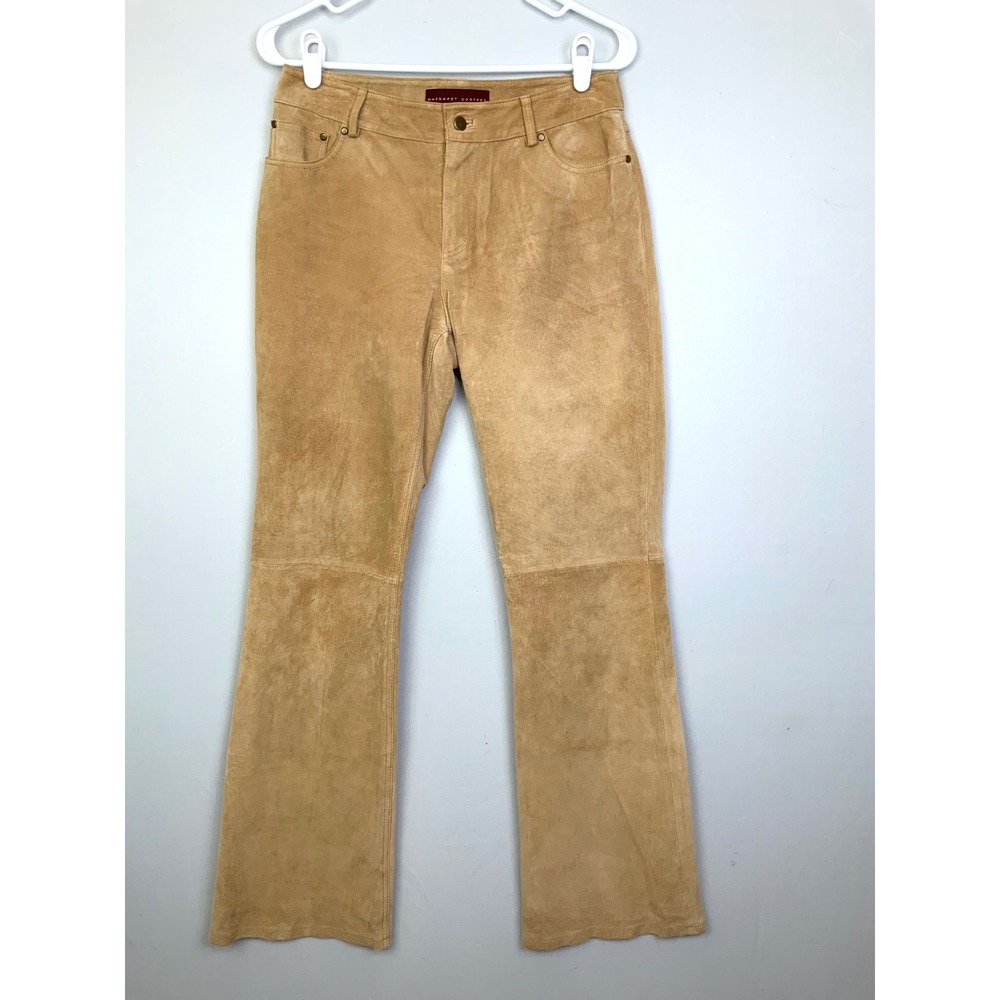 Magaret Godfrey Sz 6 Camel Tan 100% Suede Leather Bootcut 5 Pocket Pants Jeans